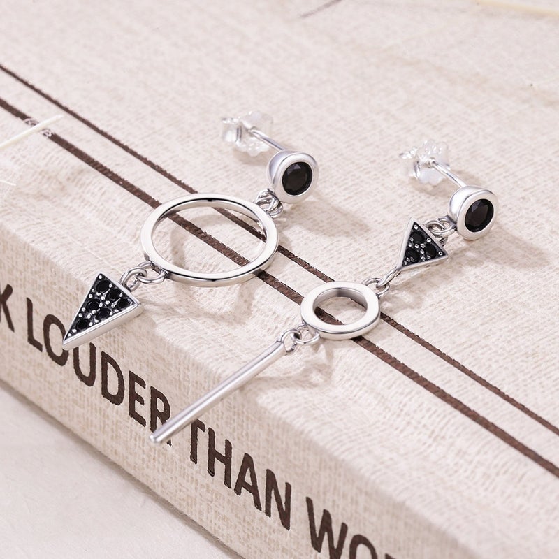 WOSTU Fashion Geometry Dangle Earrings Women's Drop Earrings Sterling Silver Tassel Asymmetrical Earrings, Metal, Cubic Zirconia - Image 4
